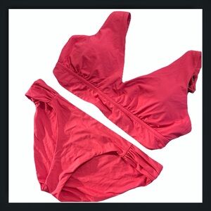 Vintage BECCA 2 Piece Hot Pink Halter Bikini Swimsuit Set Pre-Owned M